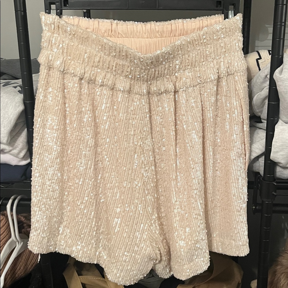 Generation Love High Waist Sequin Shorts - Cream